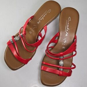 Contesa Italian Shoemakers Women's Red Leather Strappy Wedge Sandals‎ Size 9M